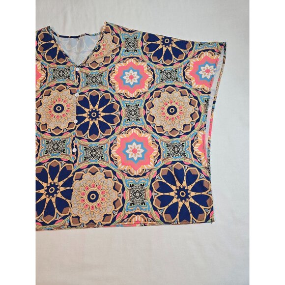Womens Multicolor Geometric Print V-Neck Blouse Kimono style Size 2XL - Picture 6 of 12